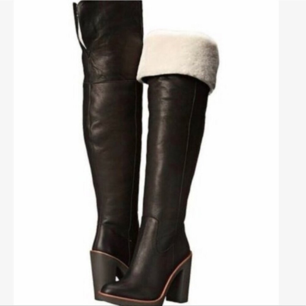 NWOB Kate Spade New York Gabry Leather Over the Knee Boots Sheep Fur